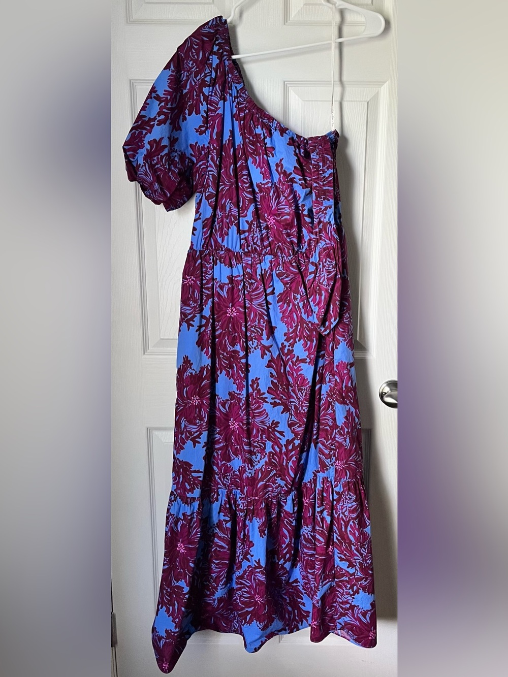 Lilly Pulitzer Zelalynn One-Shoulder Cotton Maxi Dress-Sz 12-Abaco Blue - Picture 4 of 8